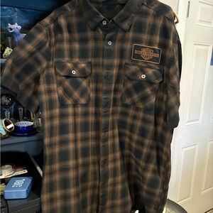 Harley-Davidson Men's Checkered Shirt - Black and Brown